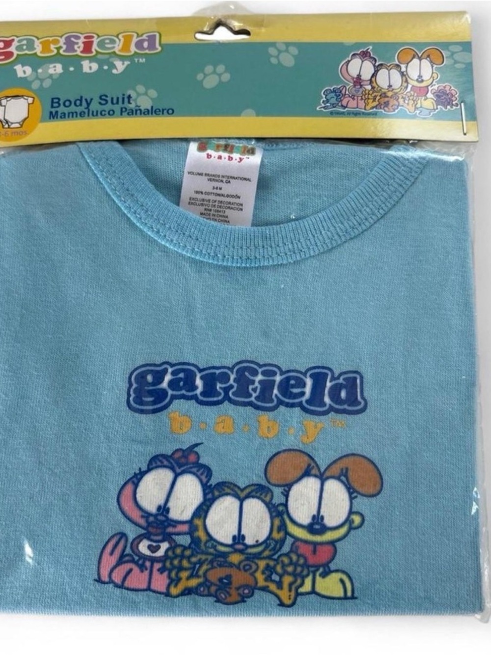 Vintage Garfield Baby Onesie 3-6M NOS Blue Bodysuit 100% Cotton NIP